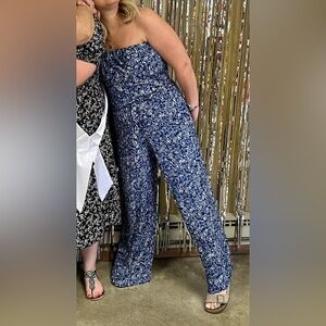 Express Navy Floral Strapless Jumpsuit Size Small